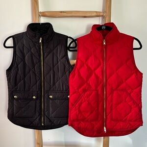 2 Women’s J Crew Quilted Vests Red and Black Size XS